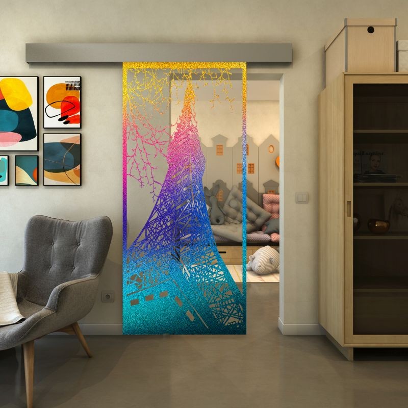 Glasschiebetür ECO-LINE - Fineprint Modell 132 Verlauf auf Klarglas Glasschiebetür ECO-LINE - Fineprint Modell 132 Verlauf auf Klarglas