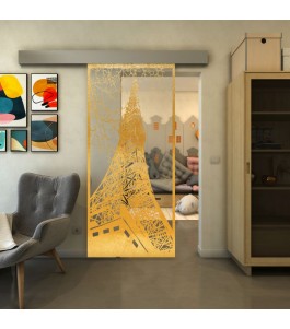 Glasschiebetür ECO-LINE - Fineprint Model 132 Gold auf Klarglas
