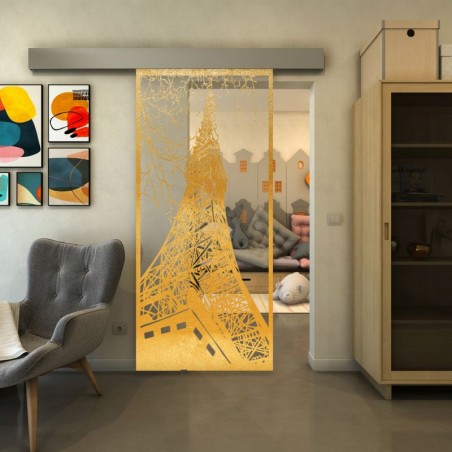 Glasschiebetür ECO-LINE - Fineprint Model 132 Gold auf Klarglas