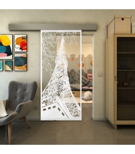 Glasschiebetür ECO-LINE - Fineprint Model 132 Weiss auf Klarglas