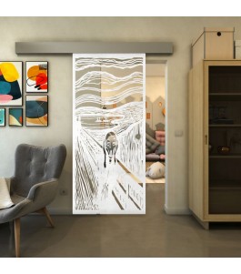 Glasschiebetür ECO-LINE - Fineprint Model 133 Weiss auf Klarglas