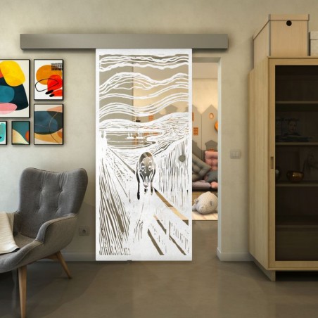 Glasschiebetür ECO-LINE - Fineprint Model 133 Weiss auf Klarglas