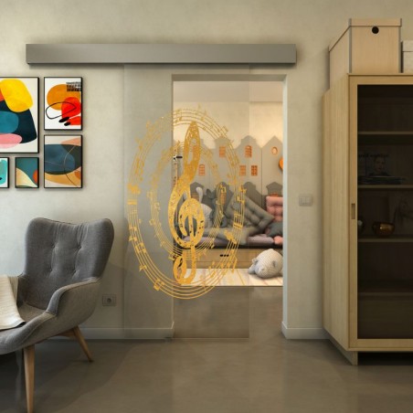Glasschiebetür ECO-LINE - Fineprint Model 134 Gold auf Klarglas
