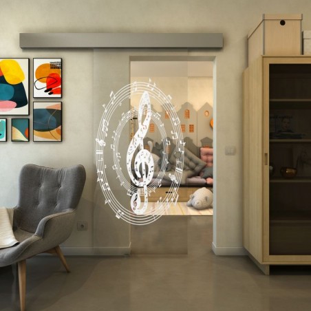 Glasschiebetür ECO-LINE - Fineprint Model 134 Weiss auf Klarglas