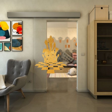 Glasschiebetür ECO-LINE - Fineprint Model 136 Gold auf Klarglas