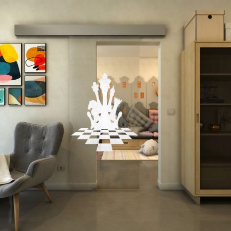 Glasschiebetür ECO-LINE - Fineprint Model 136 Weiss auf Klarglas