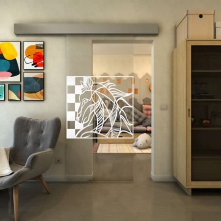 Glasschiebetür ECO-LINE - Fineprint Model 137 Weiss auf Klarglas