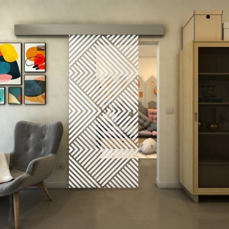 Glasschiebetür ECO-LINE - Fineprint Model 140 Weiss auf Klarglas