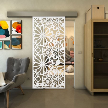 Glasschiebetür ECO-LINE - Fineprint Model 145 Weiss auf Klarglas