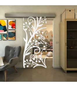 Glasschiebetür ECO-LINE - Fineprint Model 146 Weiss auf Klarglas
