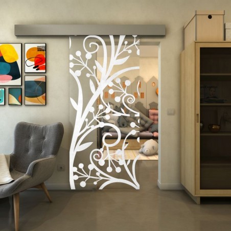 Glasschiebetür ECO-LINE - Fineprint Model 146 Weiss auf Klarglas