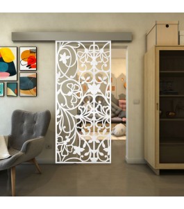 Glasschiebetür ECO-LINE - Fineprint Model 147 Weiss auf Klarglas