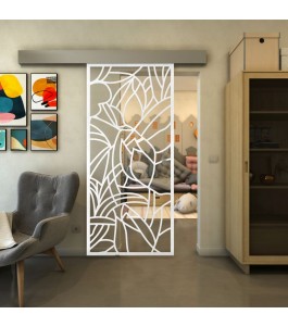 Glasschiebetür ECO-LINE - Fineprint Model 148 Weiss auf Klarglas
