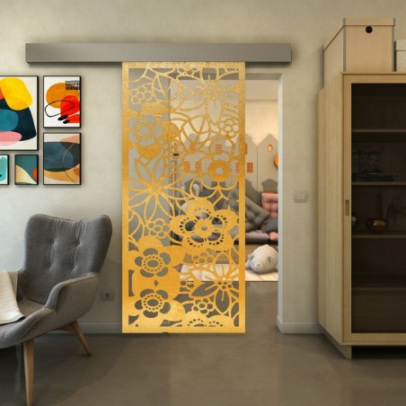 Glasschiebetür ECO-LINE - Fineprint Model 149 Gold auf Klarglas