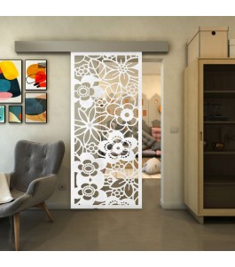 Glasschiebetür ECO-LINE - Fineprint Model 149 Weiss auf Klarglas