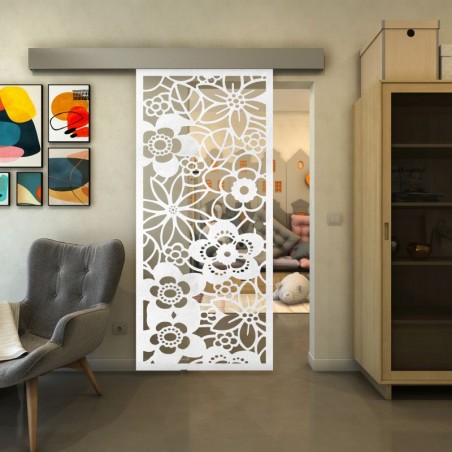 Glasschiebetür ECO-LINE - Fineprint Model 149 Weiss auf Klarglas