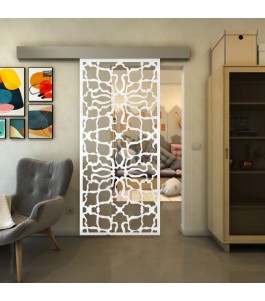 Glasschiebetür ECO-LINE - Fineprint Model 150 Weiss auf Klarglas