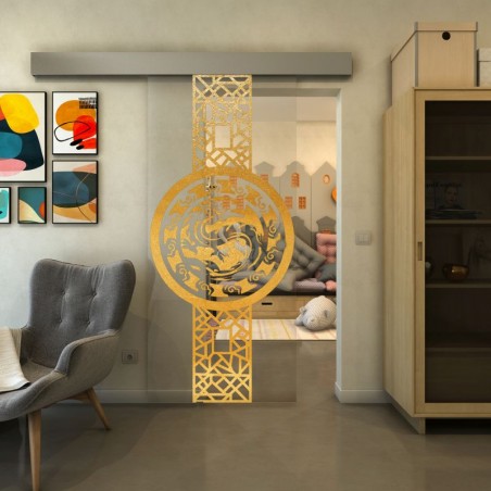 Glasschiebetür ECO-LINE - Fineprint Model 151 Gold auf Klarglas