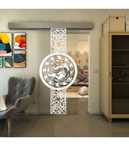Glasschiebetür ECO-LINE - Fineprint Model 151 Weiss auf Klarglas