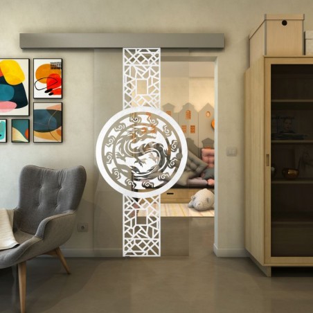Glasschiebetür ECO-LINE - Fineprint Model 151 Weiss auf Klarglas