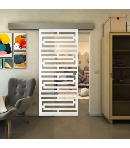 Glasschiebetür ECO-LINE - Fineprint Model 153 Weiss auf Klarglas