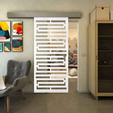 Glasschiebetür ECO-LINE - Fineprint Model 153 Weiss auf Klarglas