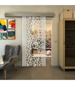 Glasschiebetür ECO-LINE - Fineprint Model 154 Weiss auf Klarglas