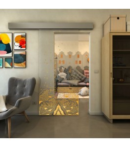 Glasschiebetür ECO-LINE - Fineprint Model 155 Gold auf Klarglas