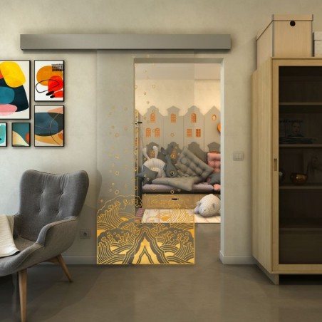 Glasschiebetür ECO-LINE - Fineprint Model 155 Gold auf Klarglas