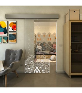 Glasschiebetür ECO-LINE - Fineprint Model 155 Weiss auf Klarglas
