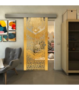 Glasschiebetür ECO-LINE - Fineprint Model 156 Gold auf Klarglas