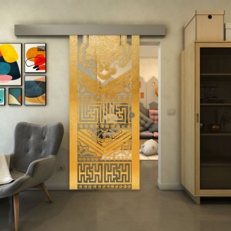 Glasschiebetür ECO-LINE - Fineprint Model 156 Gold auf Klarglas