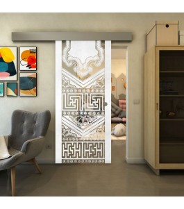 Glasschiebetür ECO-LINE - Fineprint Model 156 Weiss auf Klarglas