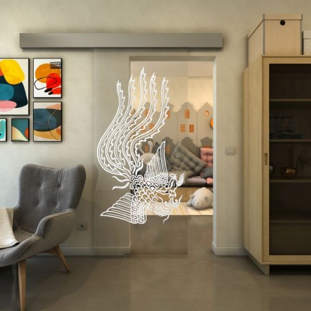 Glasschiebetür ECO-LINE - Fineprint Model 157 Weiss auf Klarglas
