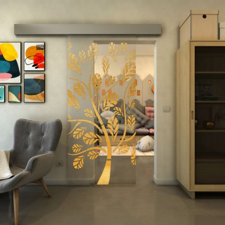 Glasschiebetür ECO-LINE - Fineprint Model 159 Gold auf Klarglas