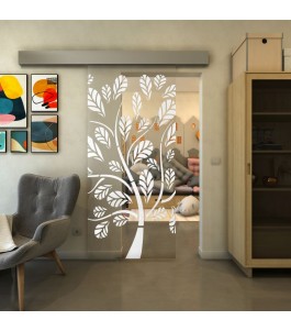 Glasschiebetür ECO-LINE - Fineprint Model 159 Weiss auf Klarglas