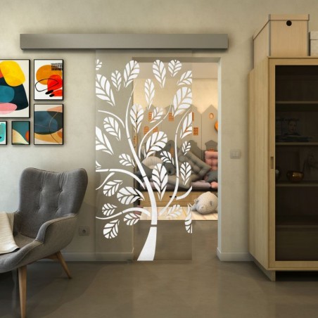 Glasschiebetür ECO-LINE - Fineprint Model 159 Weiss auf Klarglas