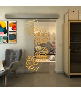 Glasschiebetür ECO-LINE - Fineprint Model 163 Gold auf Klarglas