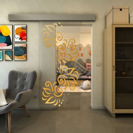 Glasschiebetür ECO-LINE - Fineprint Model 163 Gold auf Klarglas