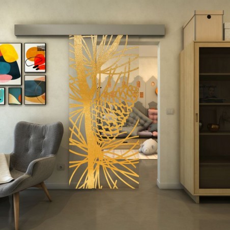 Glasschiebetür ECO-LINE - Fineprint Model 169 Gold auf Klarglas