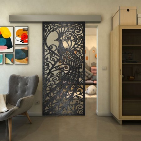 Glasschiebetür ECO-LINE - Fineprint Model 172 Schwarz auf Klarglas