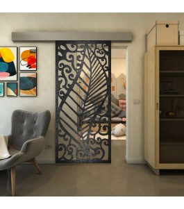 Glasschiebetür ECO-LINE - Fineprint Model 173 Schwarz auf Klarglas