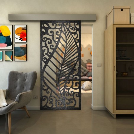 Glasschiebetür ECO-LINE - Fineprint Model 173 Schwarz auf Klarglas