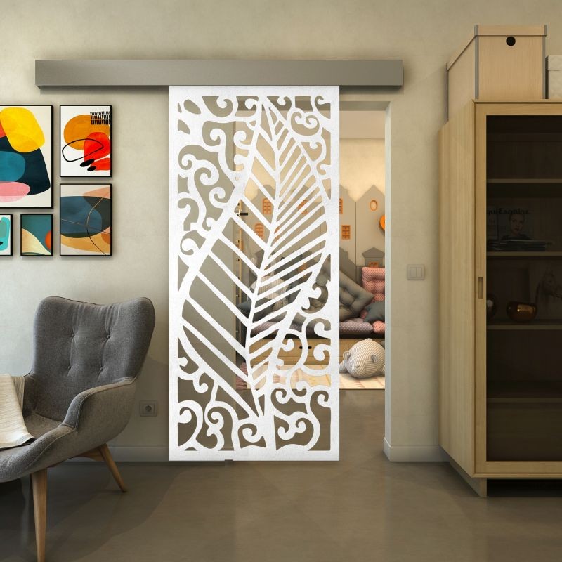 Glasschiebetür ECO-LINE - Fineprint Modell 173 Weiss auf Klarglas Glasschiebetür ECO-LINE - Fineprint Modell 173 Weiss auf Klarglas