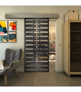 Glasschiebetür ECO-LINE - Fineprint Model 174 Schwarz auf Klarglas