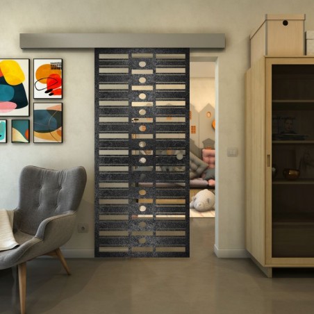 Glasschiebetür ECO-LINE - Fineprint Model 174 Schwarz auf Klarglas