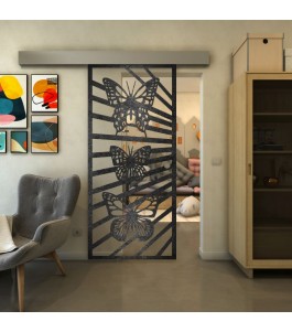 Glasschiebetür ECO-LINE - Fineprint Model 176 Schwarz auf Klarglas