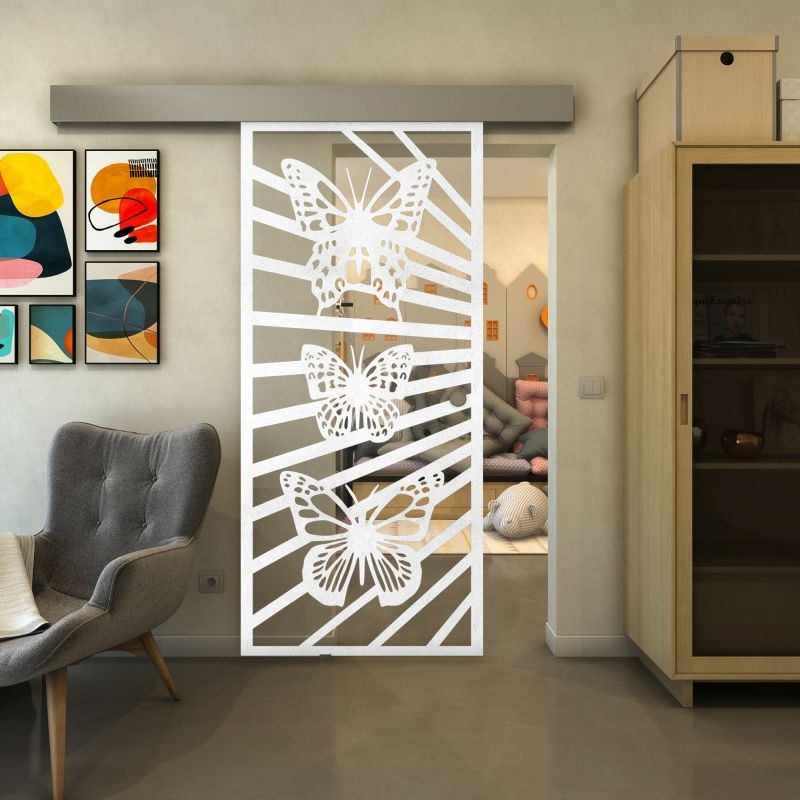 Glasschiebetür ECO-LINE - Fineprint Modell 176 Weiss auf Klarglas Glasschiebetür ECO-LINE - Fineprint Modell 176 Weiss auf Klarglas