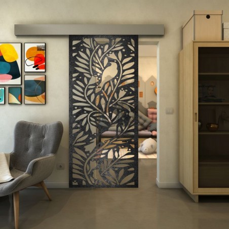 Glasschiebetür ECO-LINE - Fineprint Model 177 Schwarz auf Klarglas