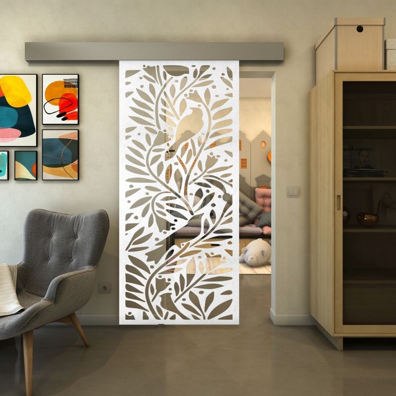 Glasschiebetür ECO-LINE - Fineprint Modell 177 Weiss auf Klarglas Glasschiebetür ECO-LINE - Fineprint Modell 177 Weiss auf Klarglas
